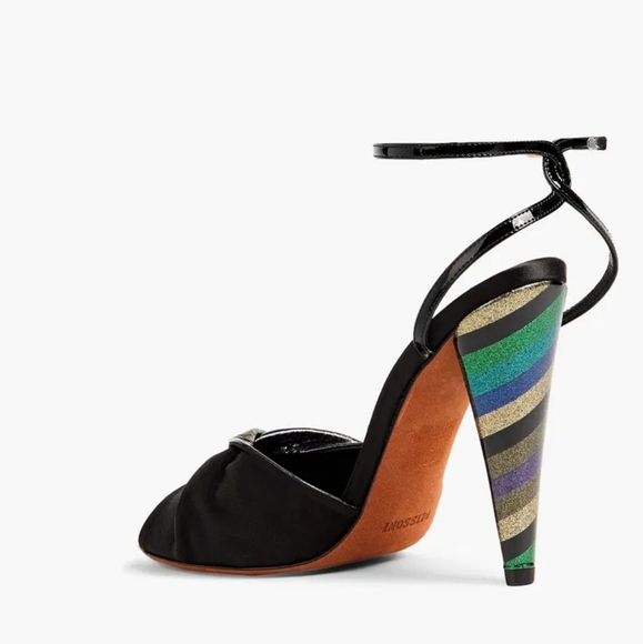NEW MISSONI TWISTED METALLIC STRIPED PATENT LEATHER AND SATIN HEELS - Picture 2 of 12